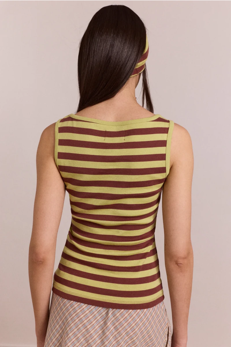 Camisole Avielle Rayures Vertes Damson Madder - Ex - voto