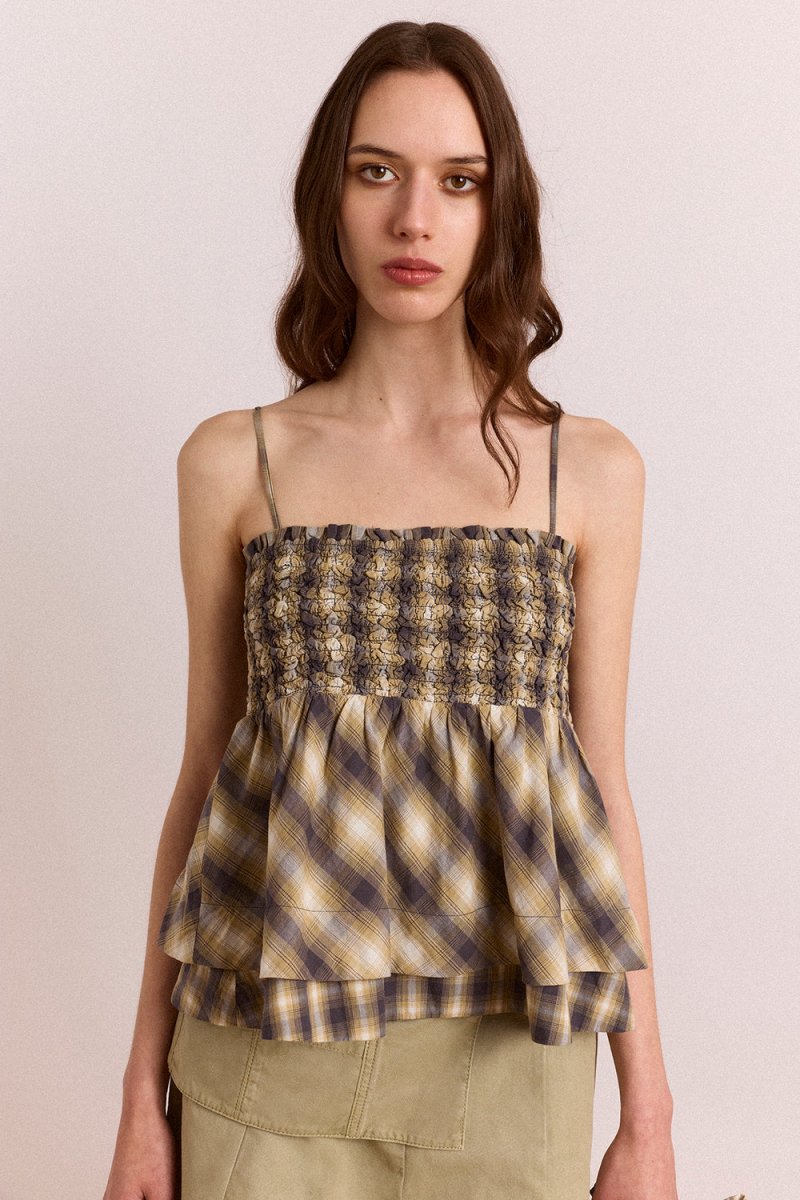 Camisole Azalea Carreaux Cardamome Damson Madder - Ex-voto