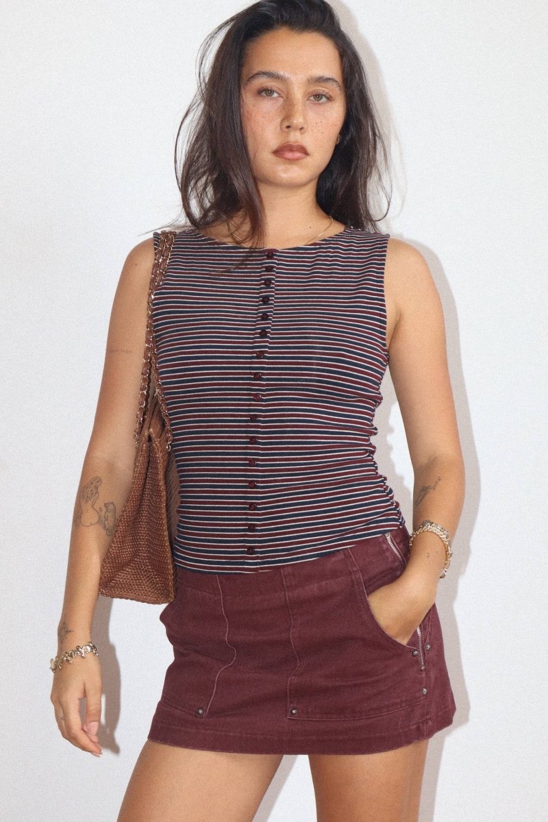 Camisole Boutonnée à Rayures Bourgognes Bailey Rose - Ex-voto