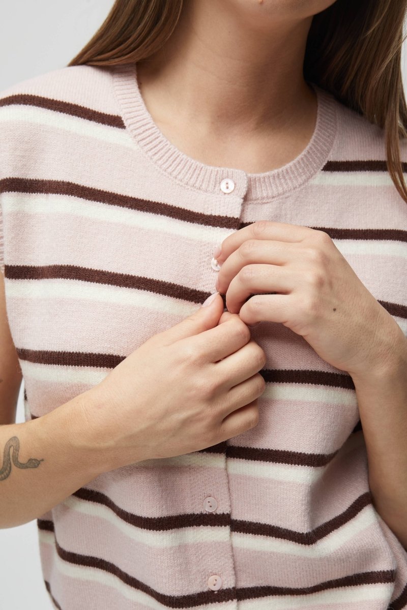Camisole Boutonnée Emory Rayures Roses, Brunes et Ivoires All Row - Ex - voto