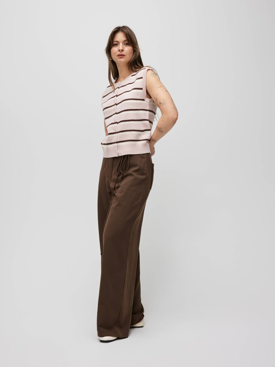 Camisole Boutonnée Emory Rayures Roses, Brunes et Ivoires All Row - Ex - voto