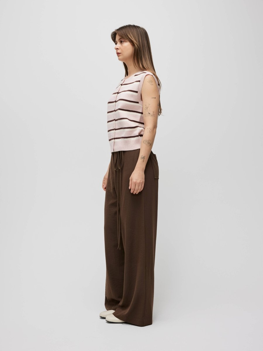 Camisole Boutonnée Emory Rayures Roses, Brunes et Ivoires All Row - Ex - voto