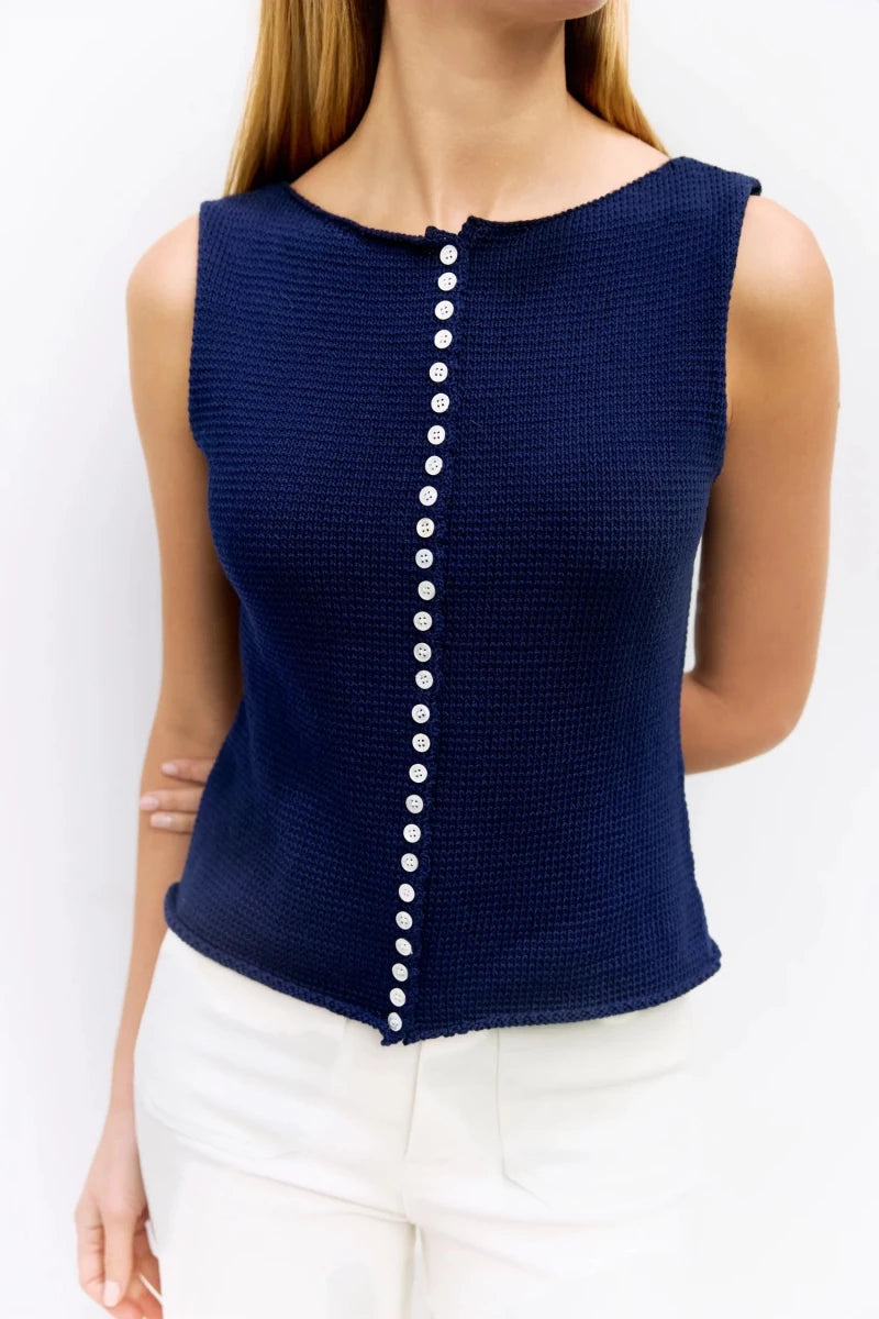 Camisole Boutonnée Marine Shelby All Row - Ex - voto