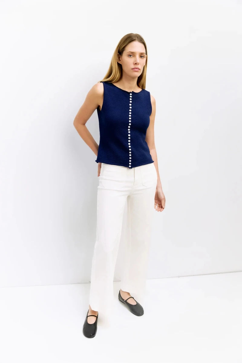 Camisole Boutonnée Marine Shelby All Row - Ex - voto