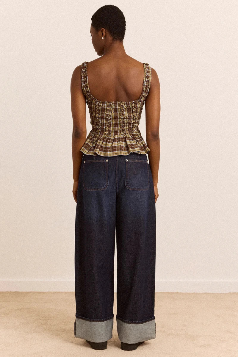 Camisole Raphi Carreaux Coco Damson Madder - Ex-voto