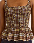 Camisole Raphi Carreaux Coco Damson Madder - Ex-voto