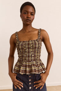 Camisole Raphi Carreaux Coco Damson Madder - Ex-voto