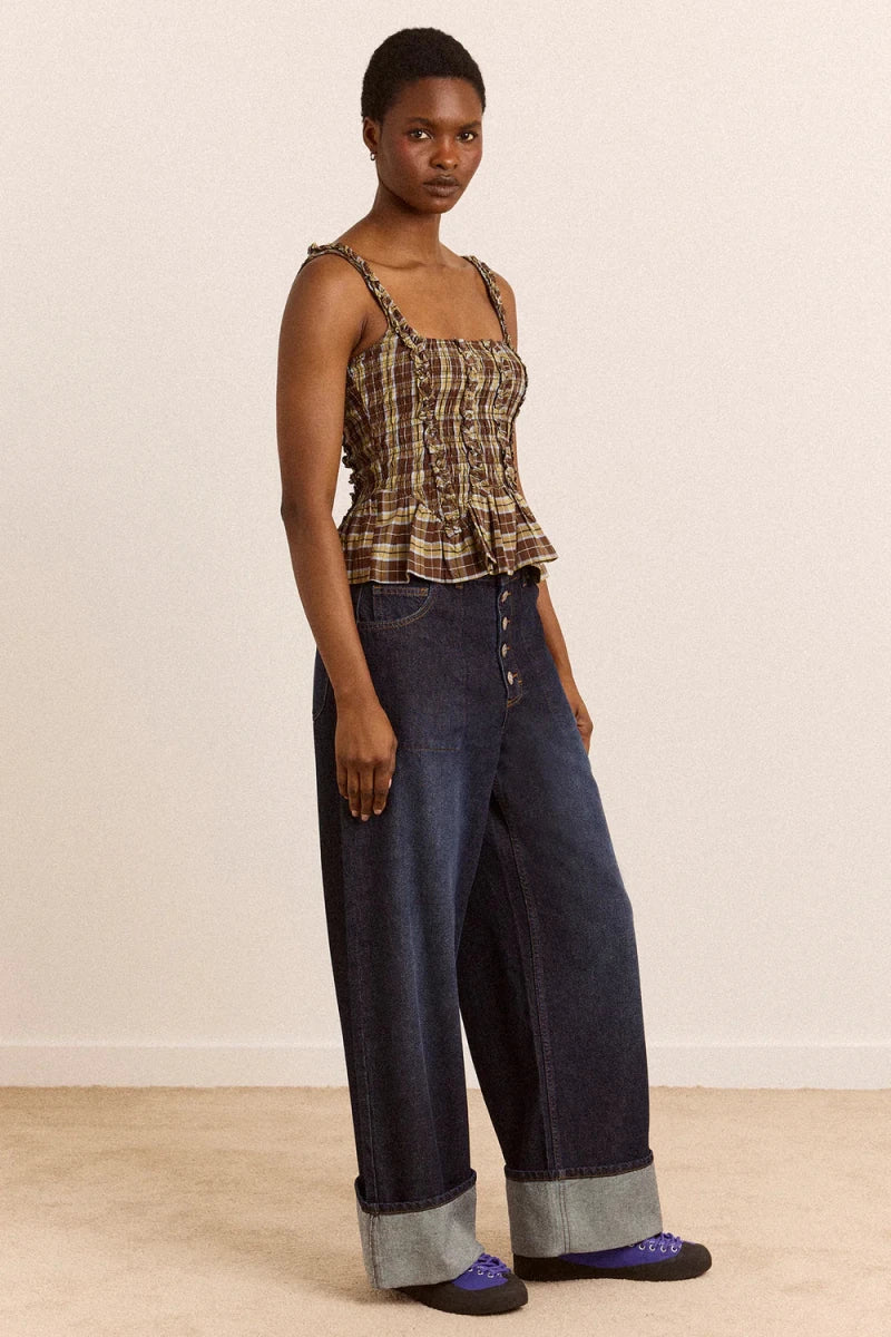 Camisole Raphi Carreaux Coco Damson Madder - Ex-voto