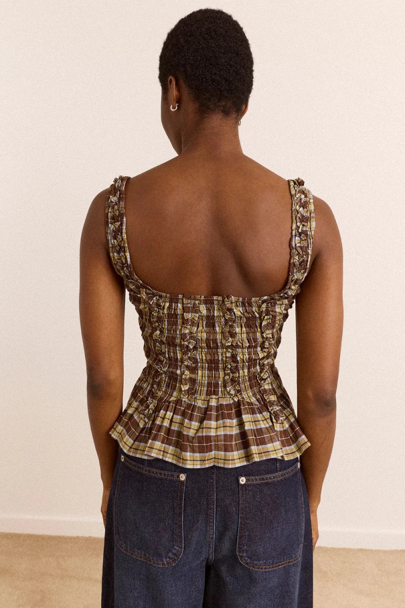 Camisole Raphi Carreaux Coco Damson Madder - Ex-voto
