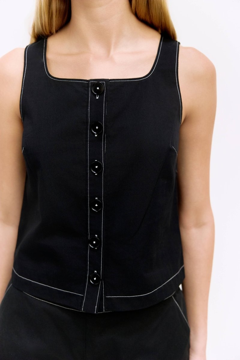 Camisole Romy Noire Coutures Contrastantes Mod Ref - Ex - voto