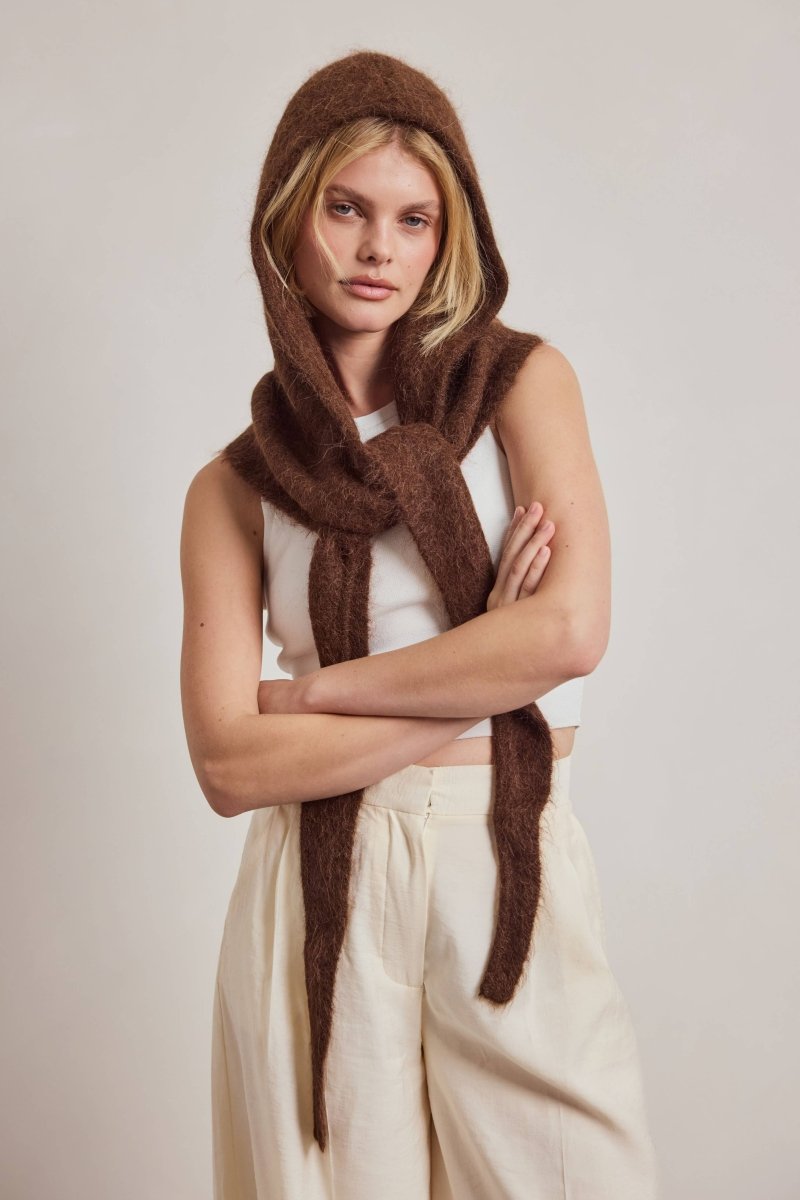 Capuchon avec foulard en Alpaca Brun Chocolat Arctic Fox - Ex-voto