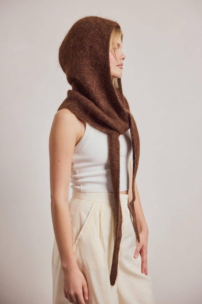 Capuchon avec foulard en Alpaca Brun Chocolat Arctic Fox - Ex-voto