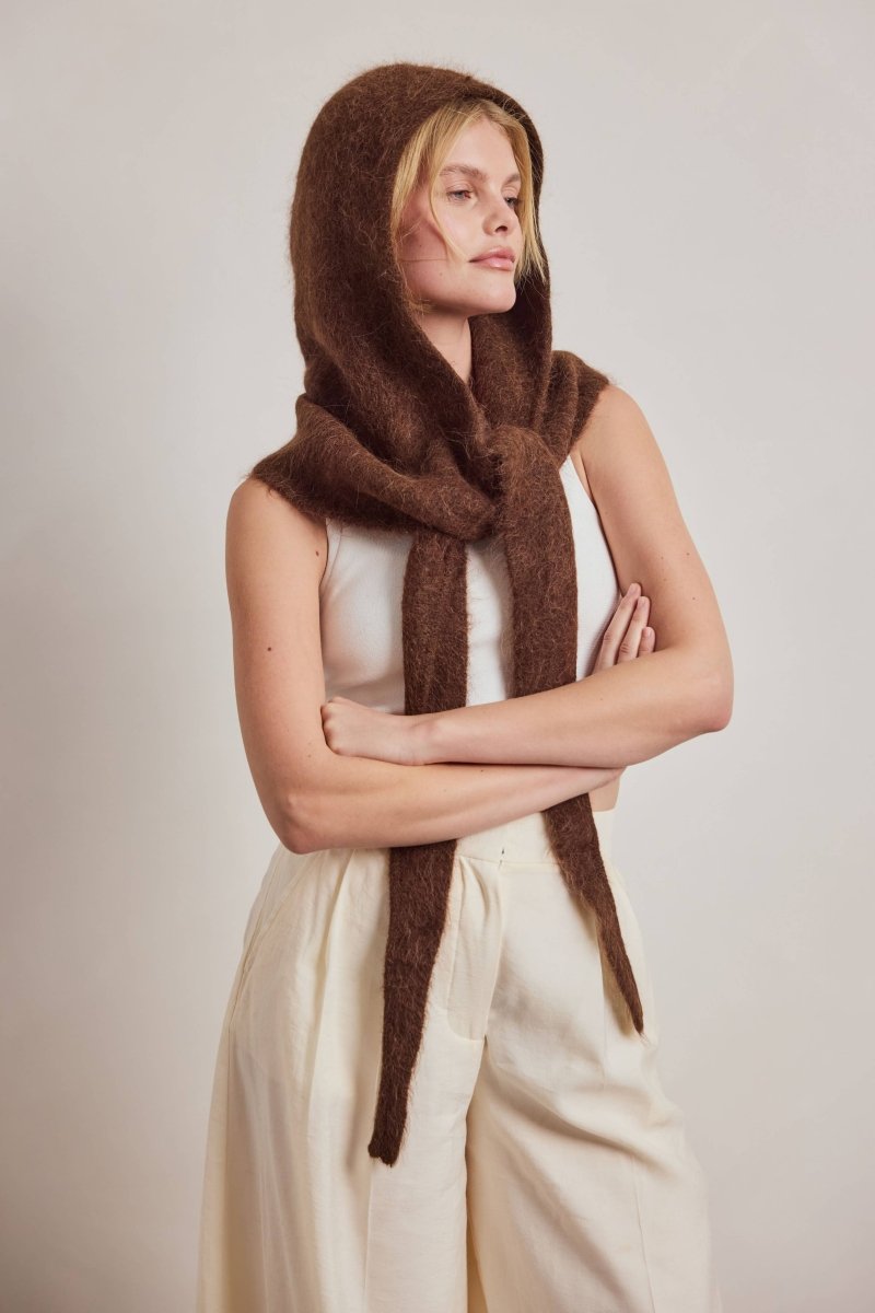 Capuchon avec foulard en Alpaca Brun Chocolat Arctic Fox - Ex-voto