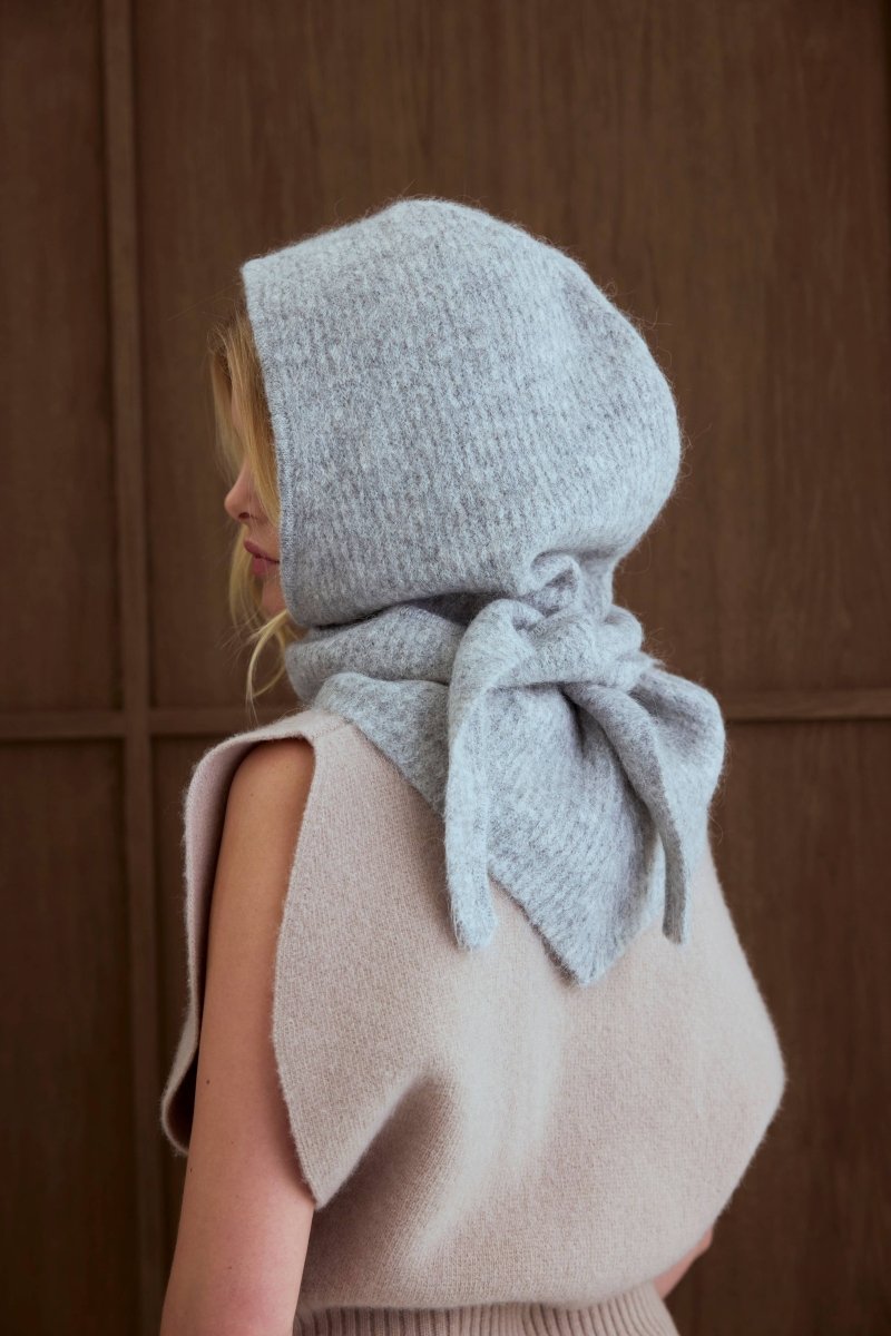 Capuchon avec foulard en Alpaca Gris Clair Arctic Fox - Ex - voto