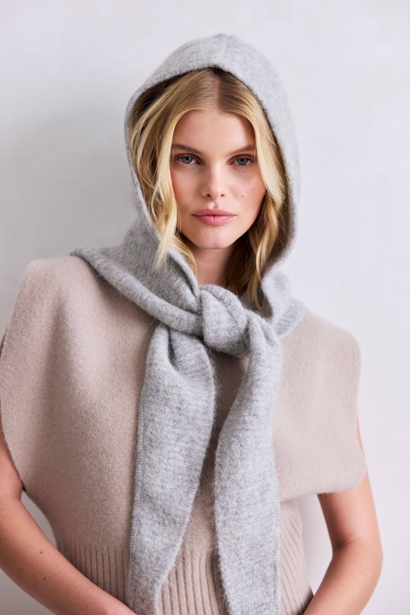 Capuchon avec foulard en Alpaca Gris Clair Arctic Fox - Ex - voto