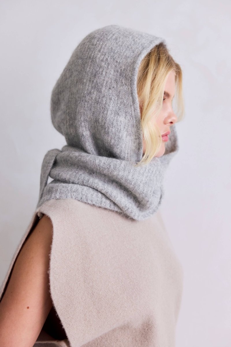 Capuchon avec foulard en Alpaca Gris Clair Arctic Fox - Ex - voto