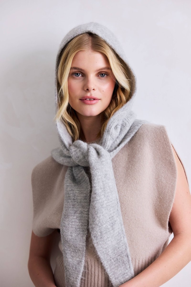 Capuchon avec foulard en Alpaca Gris Clair Arctic Fox - Ex - voto