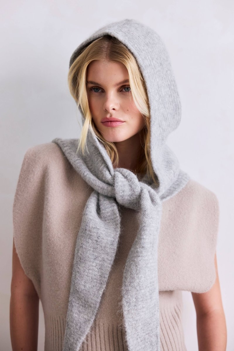 Capuchon avec foulard en Alpaca Gris Clair Arctic Fox - Ex - voto