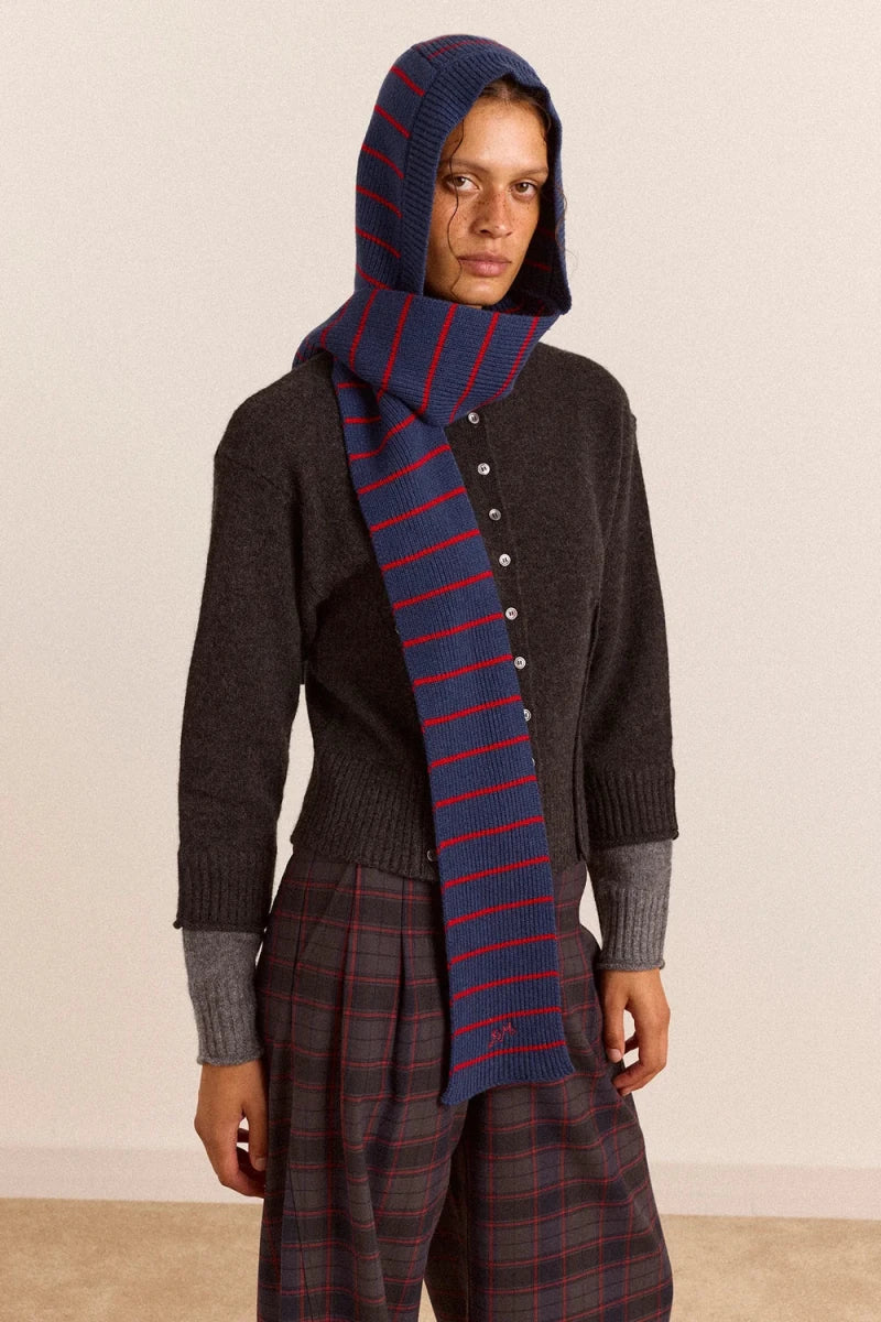Capuchon avec Foulard Rayé Bleu et Rouge Damson Madder - Ex-voto