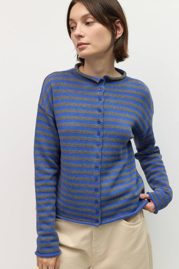 Cardigan Cecelia Rayé Bleu et Gris Mod Ref - Ex-voto