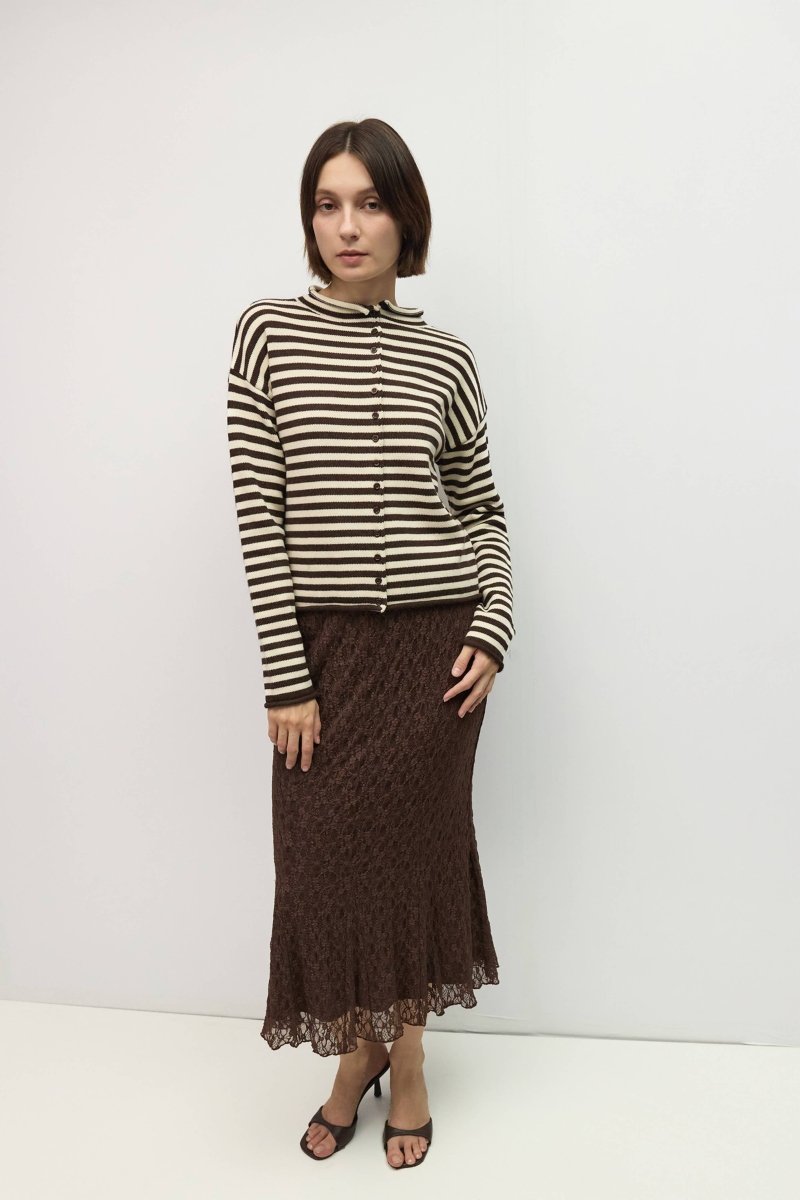 Cardigan Cecelia Rayé Brun et Crème Mod Ref - Ex-voto