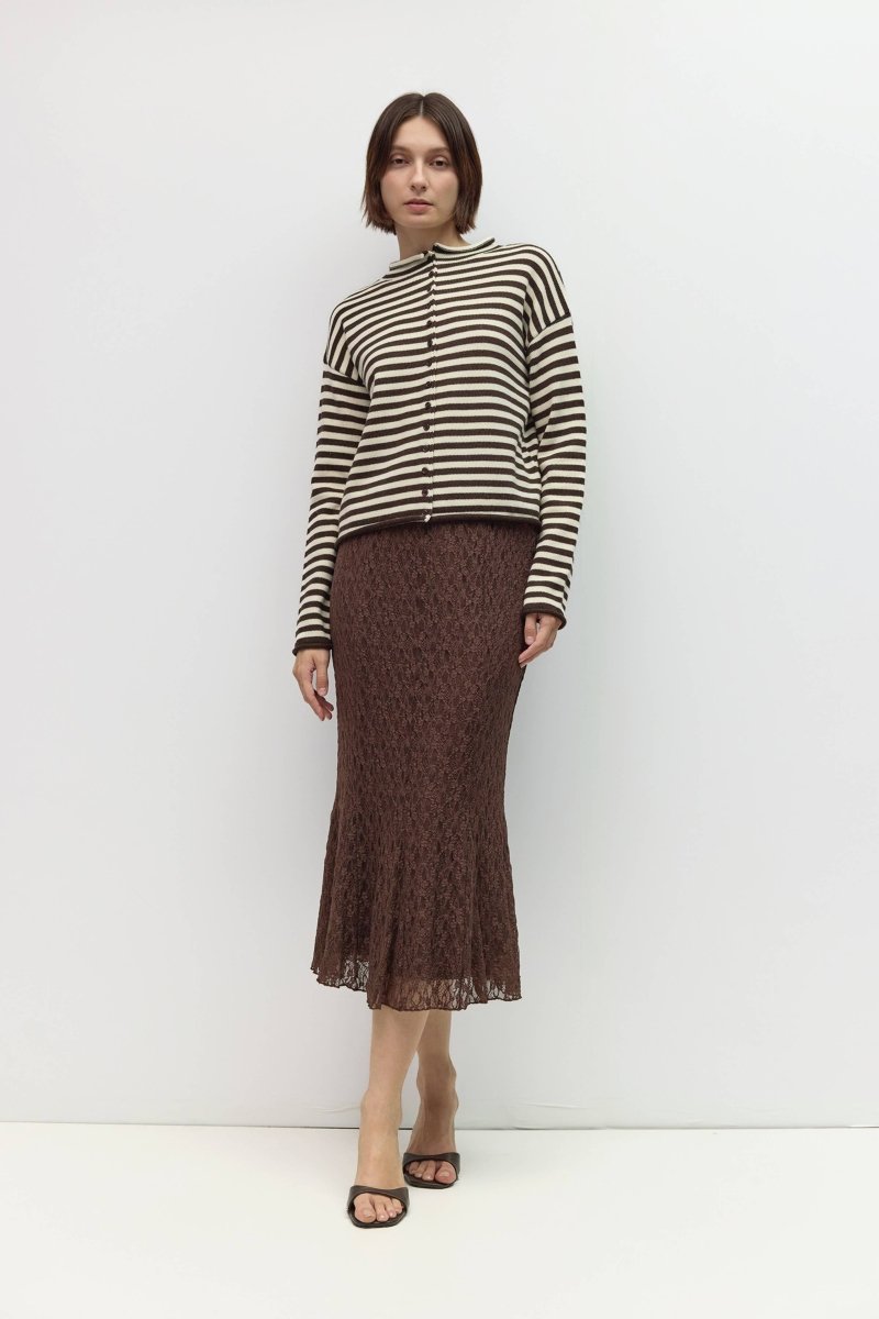 Cardigan Cecelia Rayé Brun et Crème Mod Ref - Ex-voto
