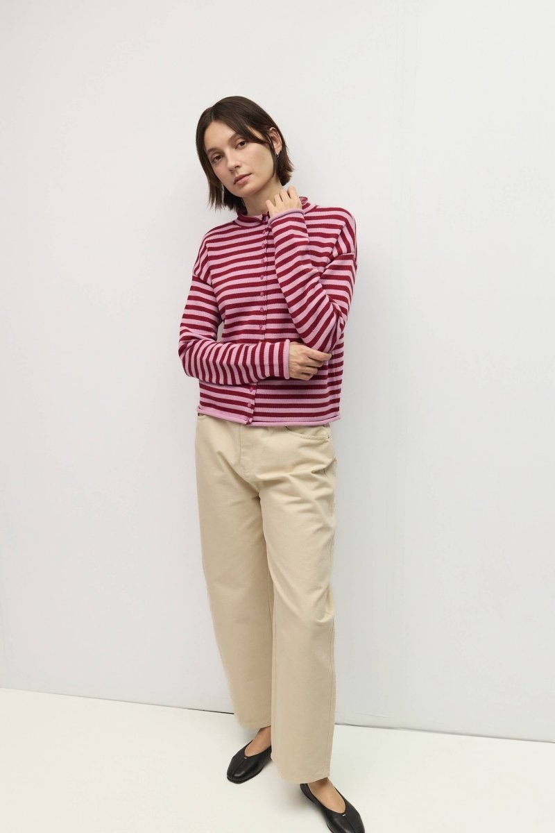 Cardigan Cecelia Rayé Lilas et Bourgogne Mod Ref - Ex-voto