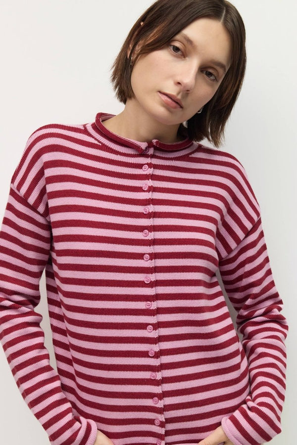Cardigan Cecelia Rayé Lilas et Bourgogne Mod Ref - Ex-voto