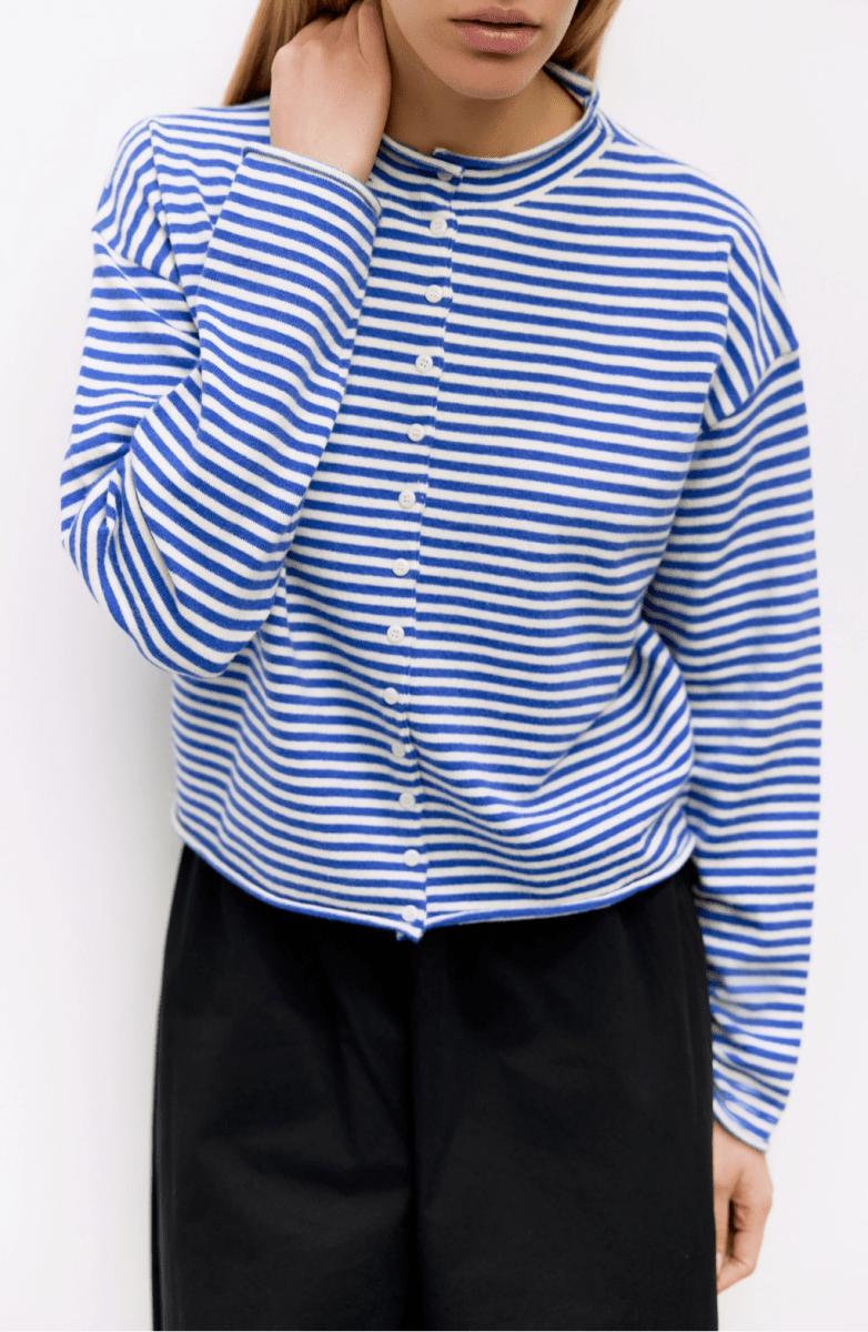 Cardigan Elisa Bleu et Blanc All Row - Ex - voto