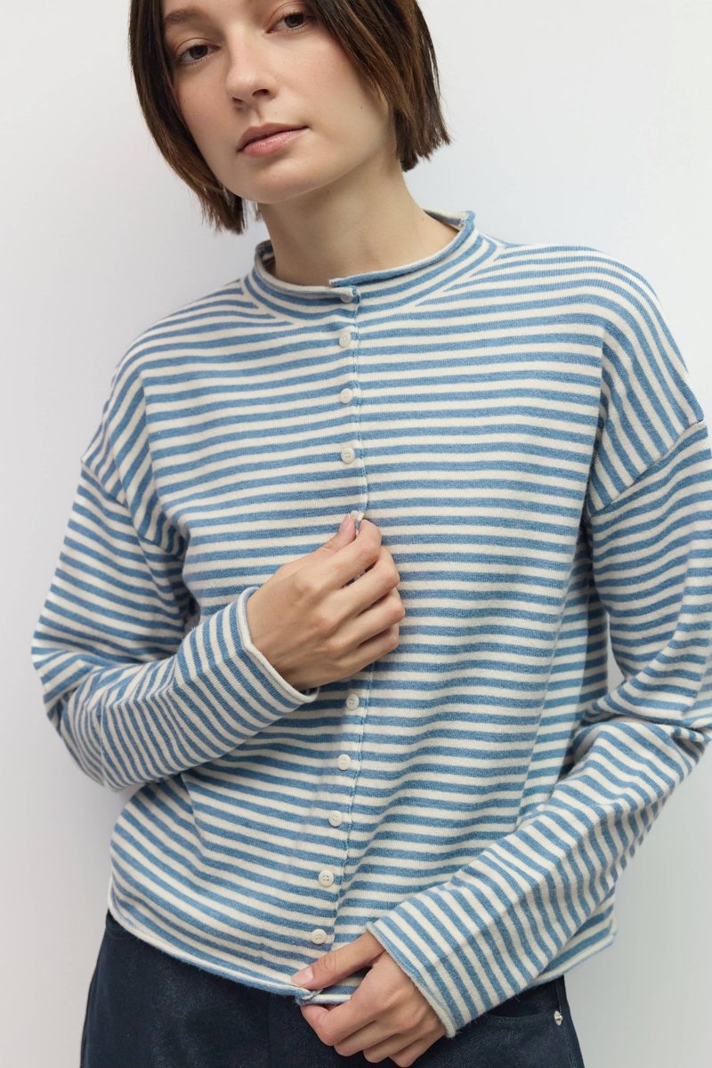Cardigan Elisa Rayures Bleues et Crèmes All Row - Ex-voto