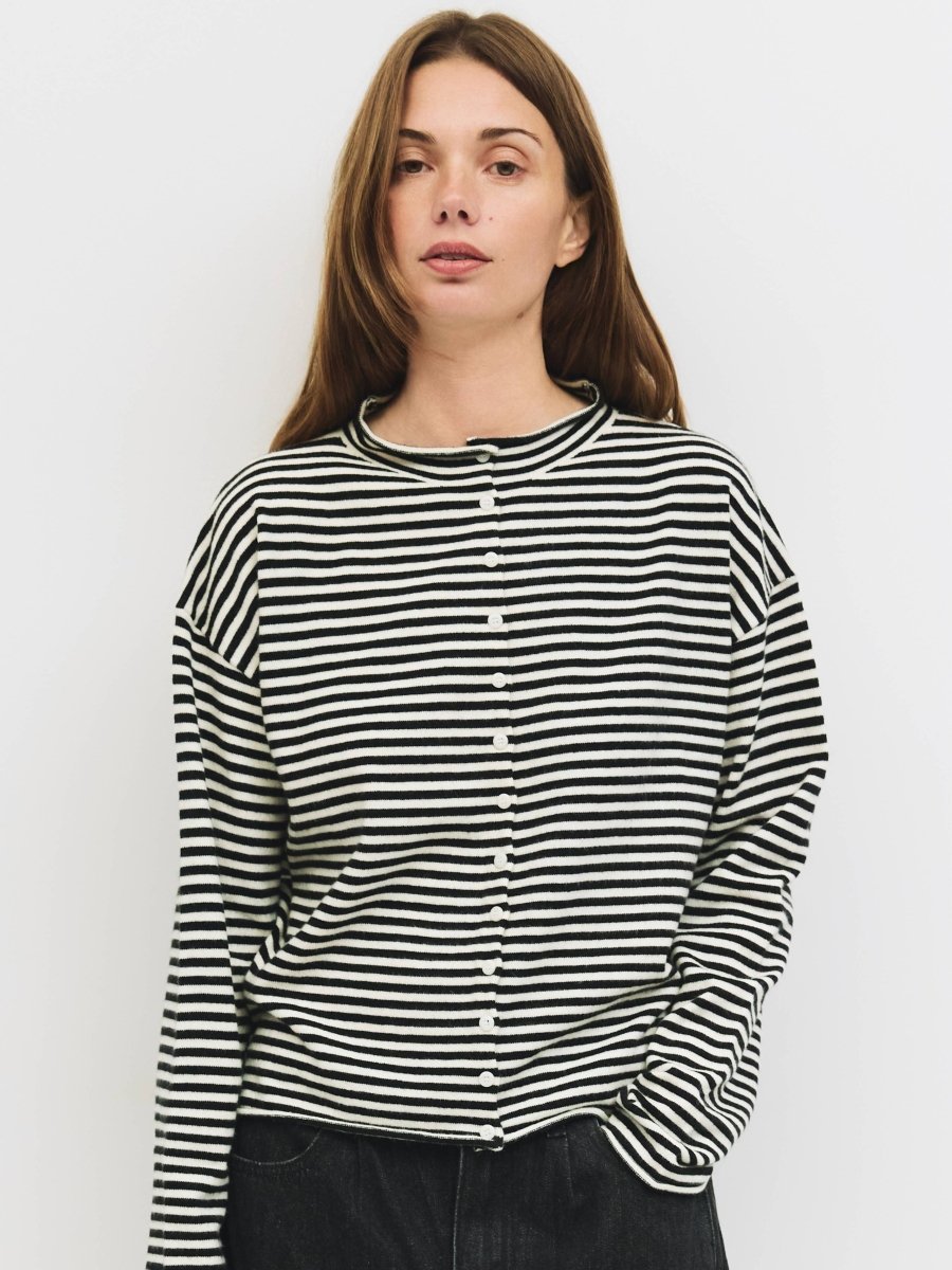 Cardigan Elisa Rayures Noires et Blanches All Row - Ex - voto