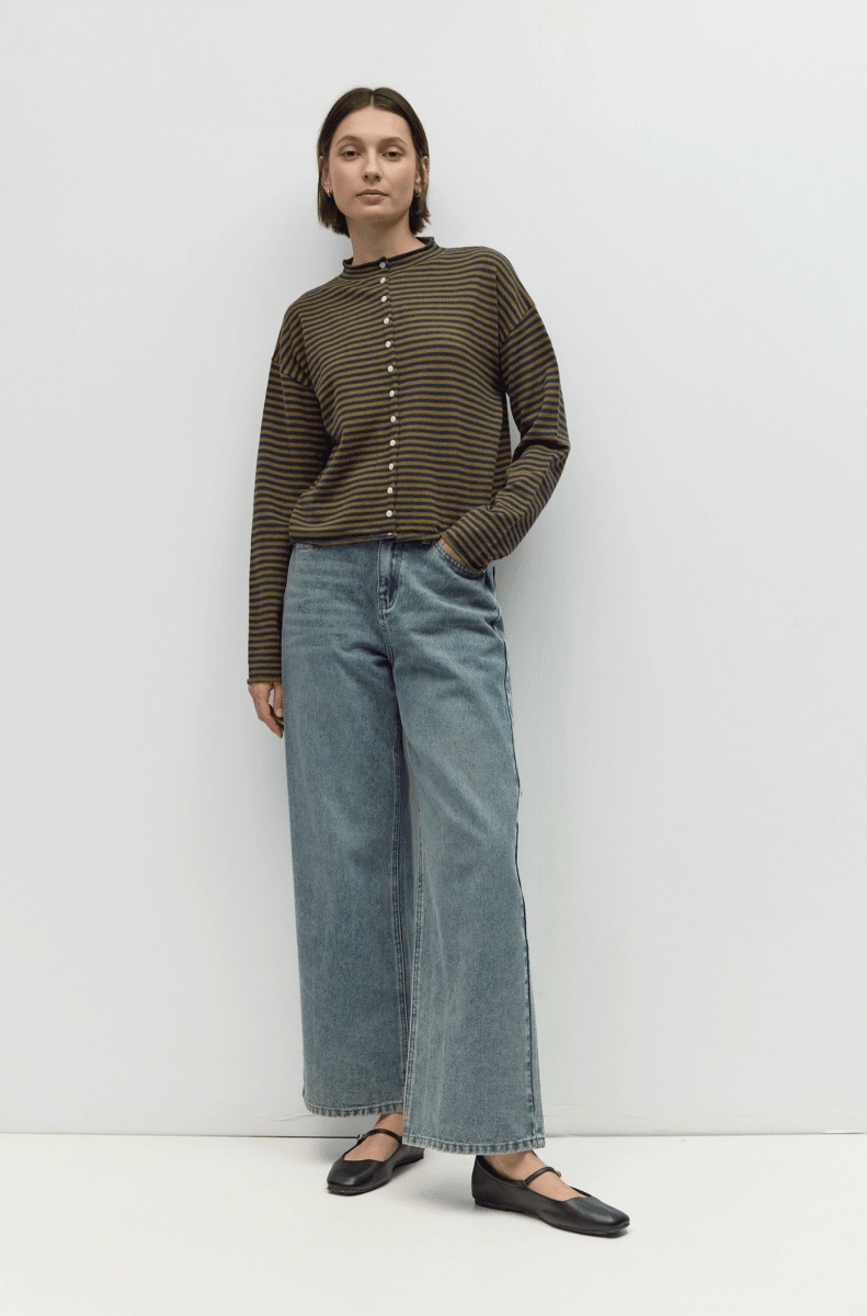 Cardigan Elisa Rayures Olives et Marines All Row - Ex-voto