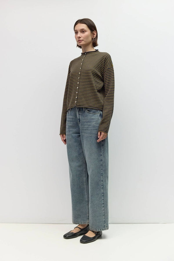 Cardigan Elisa Rayures Olives et Marines All Row - Ex-voto