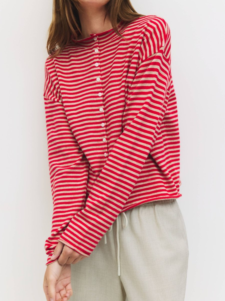 Cardigan Elisa Rayures Rouges et Beiges All Row - Ex - voto
