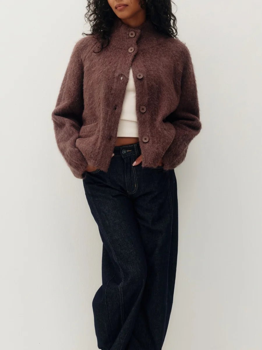 Cardigan Funnel en Alpaca Cocoa Kuwalla - Ex-voto