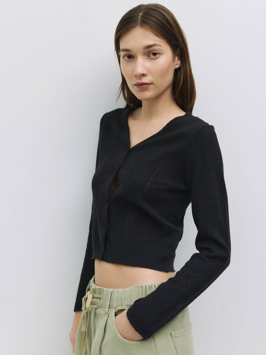 Cardigan Pointelle Faye All Row Noir - Ex - voto