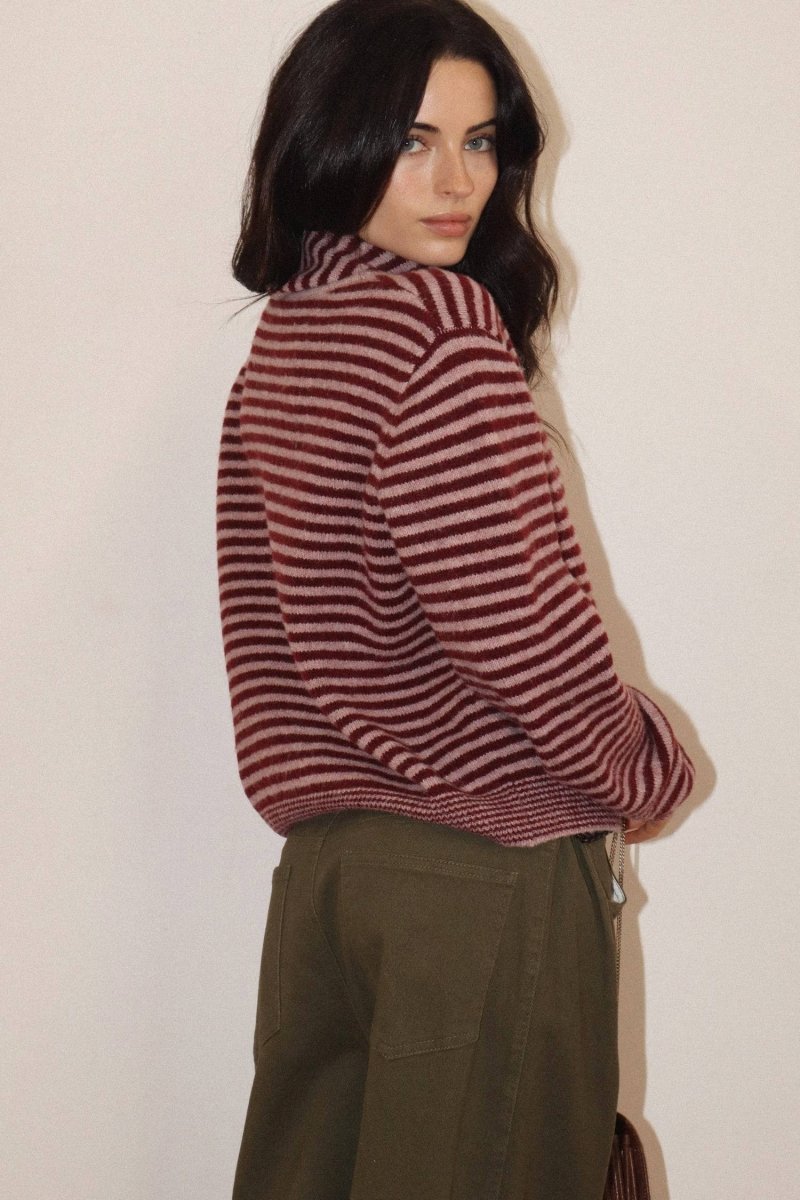 Cardigan Rayé avec Foulard Bourgogne Bailey Rose - Ex-voto