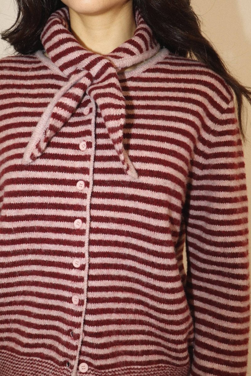 Cardigan Rayé avec Foulard Bourgogne Bailey Rose - Ex-voto