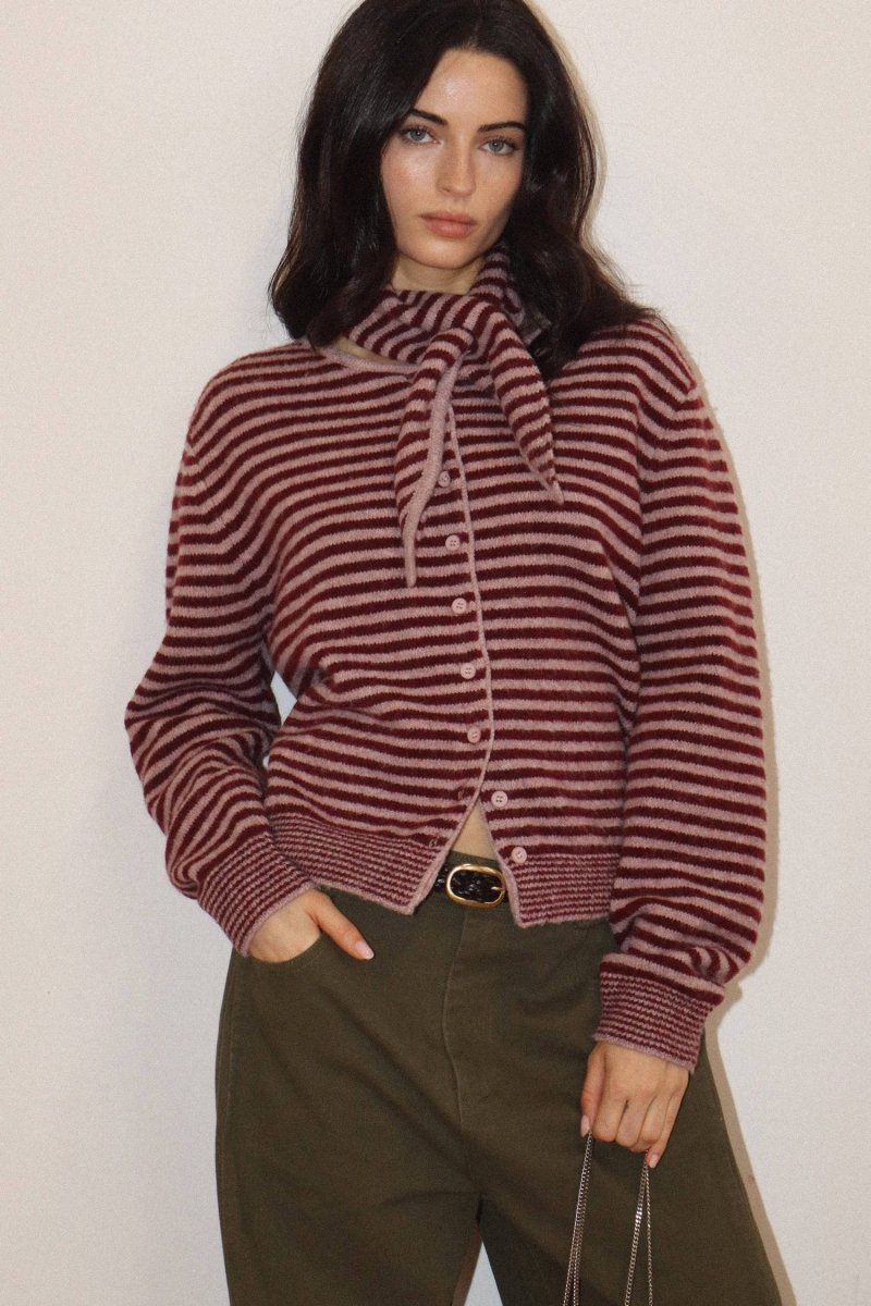 Cardigan Rayé avec Foulard Bourgogne Bailey Rose - Ex-voto