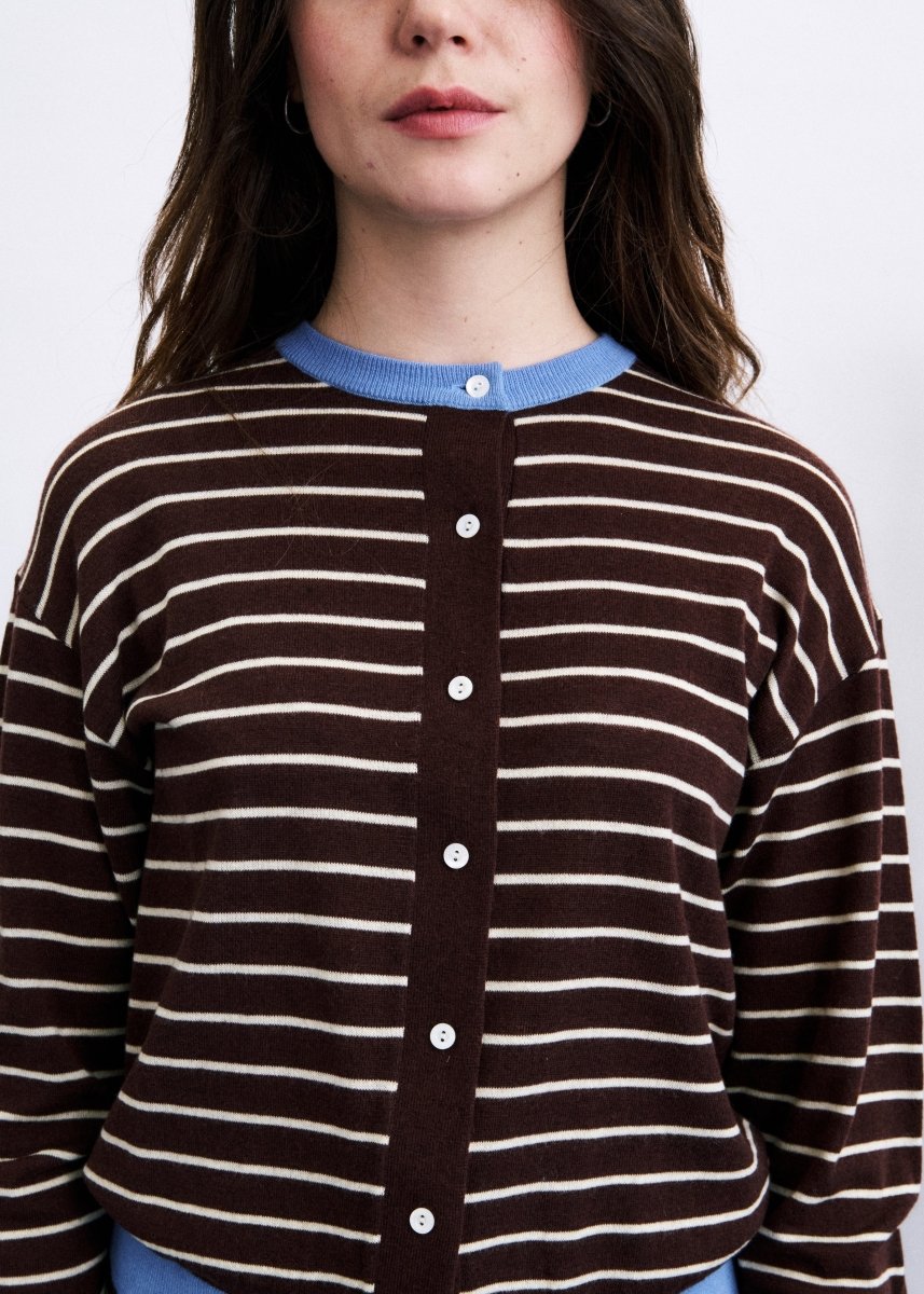 Cardigan Rayé avec Foulard Kastro Marron et Bleu FRNCH - Ex-voto