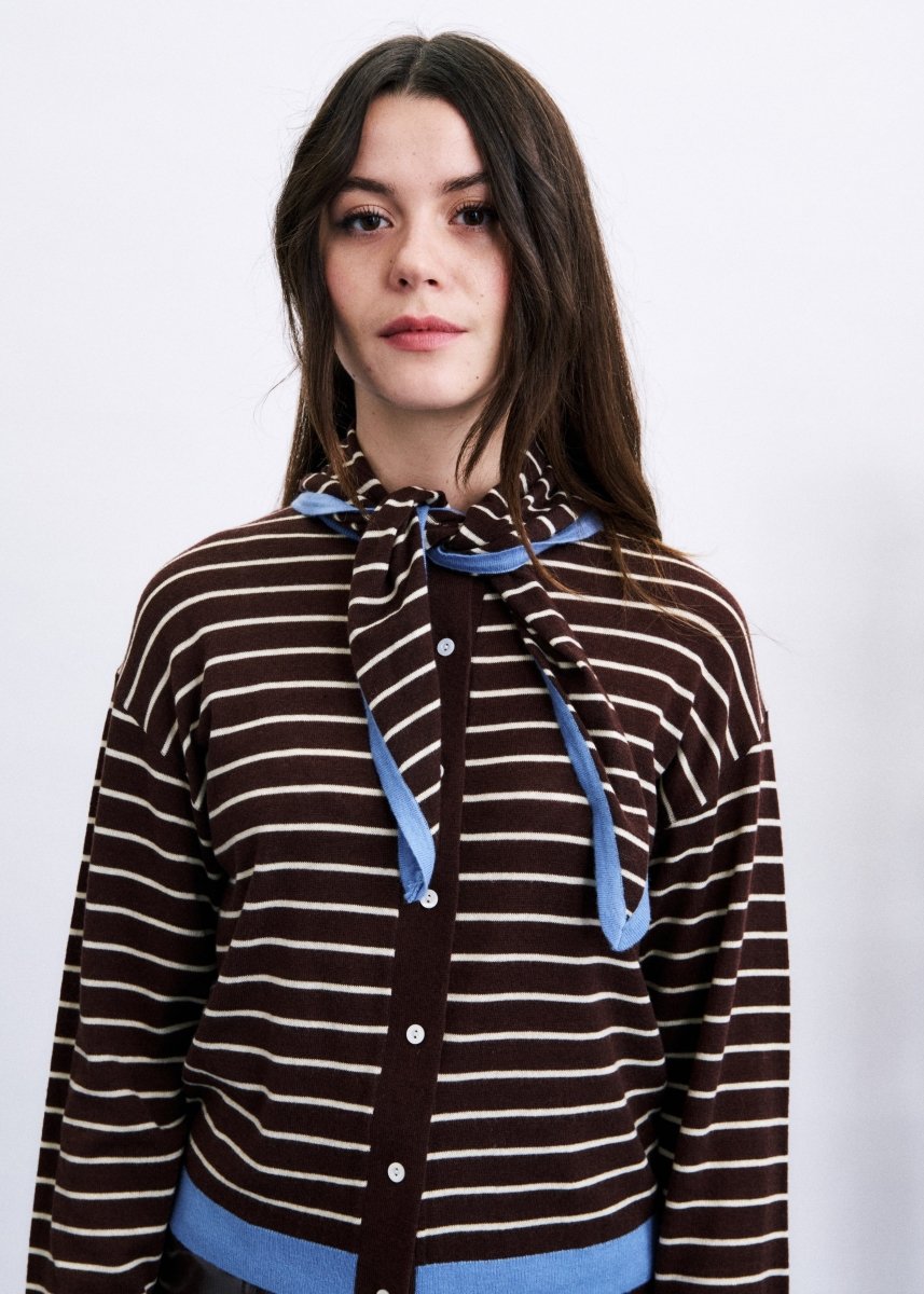 Cardigan Rayé avec Foulard Kastro Marron et Bleu FRNCH - Ex-voto