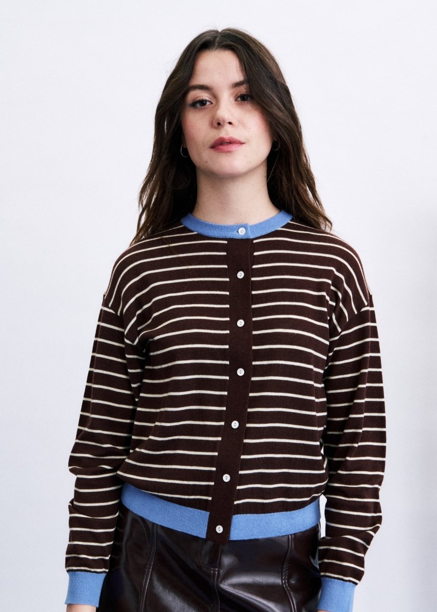 Cardigan Rayé avec Foulard Kastro Marron et Bleu FRNCH - Ex-voto