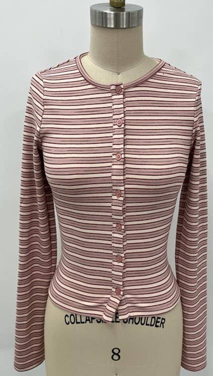 Cardigan Rayé Rose Fraise Bailey Rose - Ex-voto