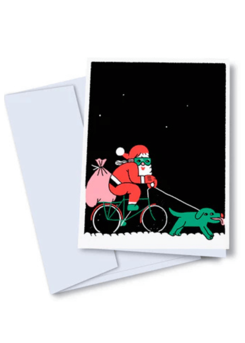 Carte de Souhaits Père Noël à Vélo TOUTE - Ex - voto