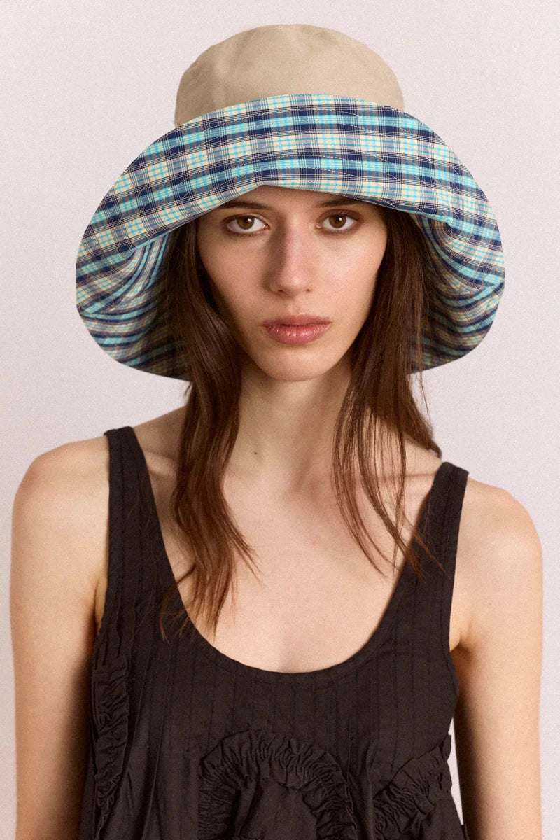 Chapeau Réversible Tomboy Check & Stone Damson Madder - Ex - voto