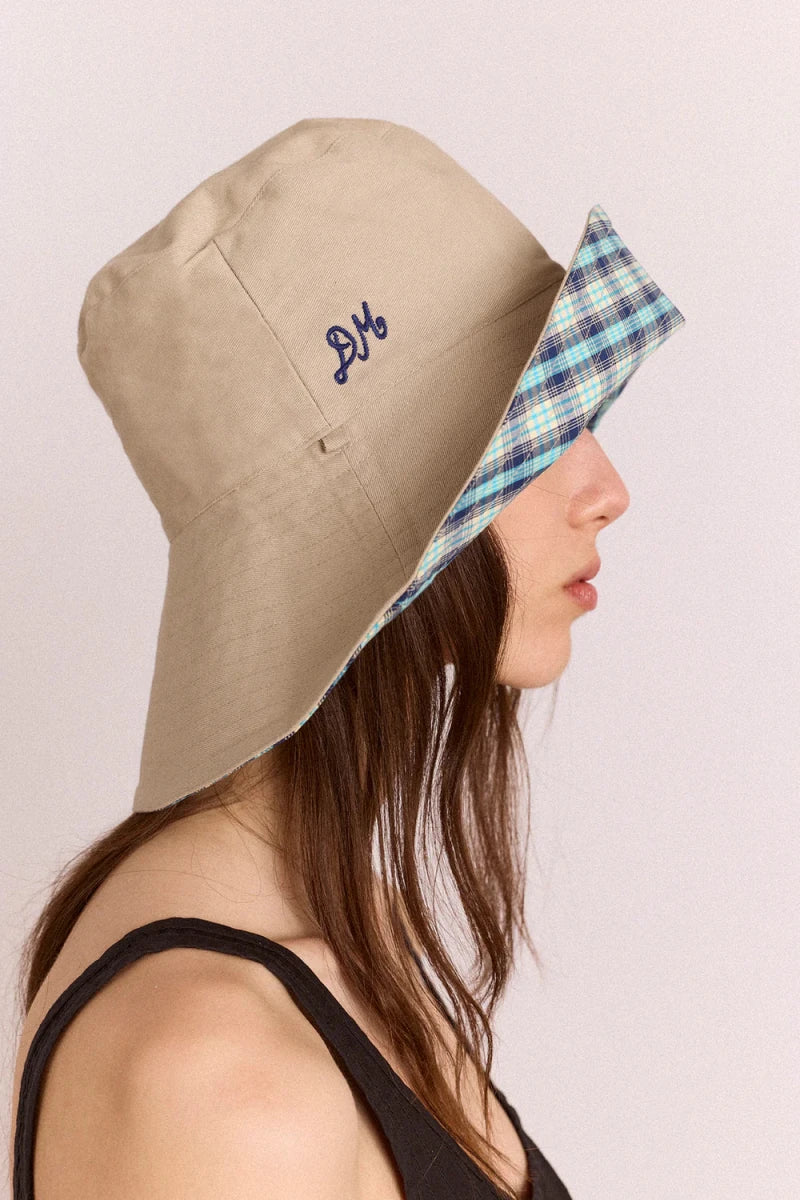 Chapeau Réversible Tomboy Check & Stone Damson Madder - Ex - voto