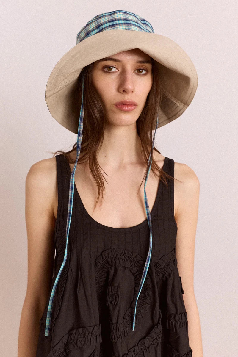 Chapeau Réversible Tomboy Check &amp; Stone Damson Madder - Ex - voto