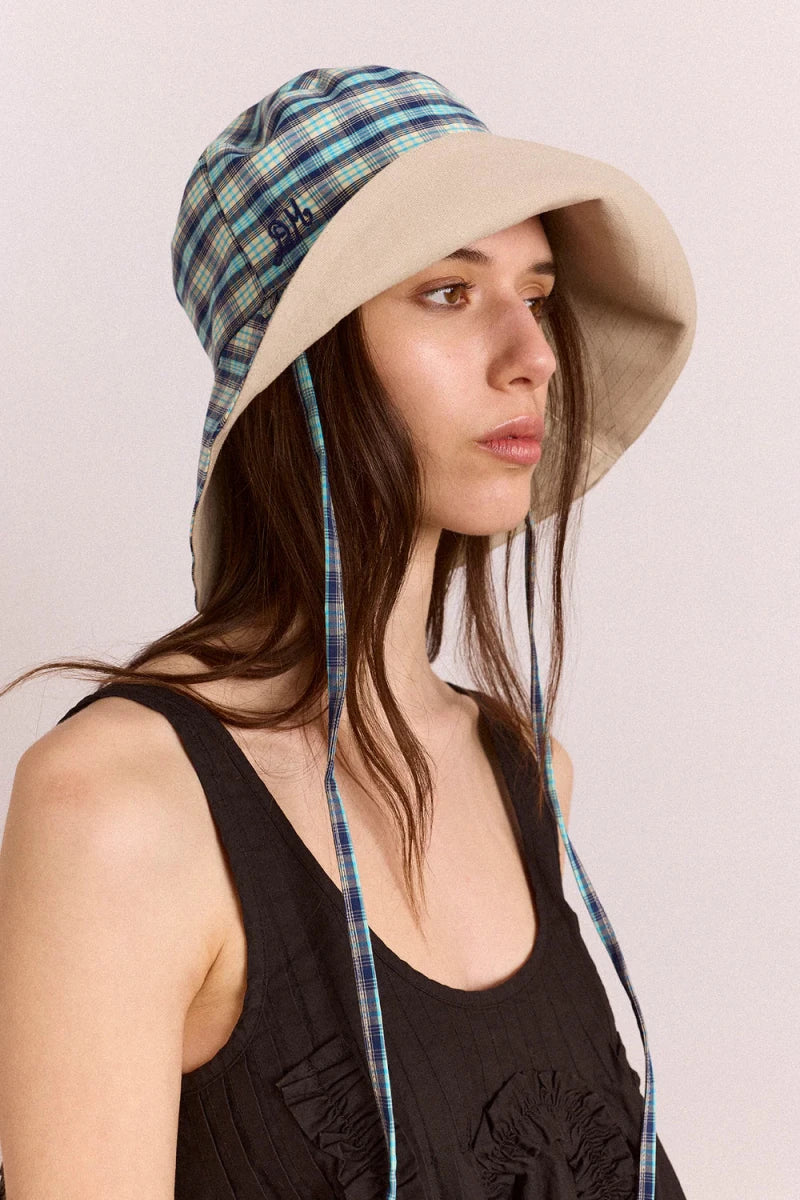 Chapeau Réversible Tomboy Check & Stone Damson Madder - Ex - voto