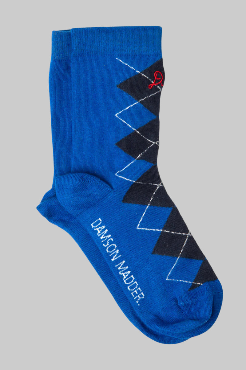 Chaussettes Argyle Damson Madder Bleu et Gris - Ex - voto