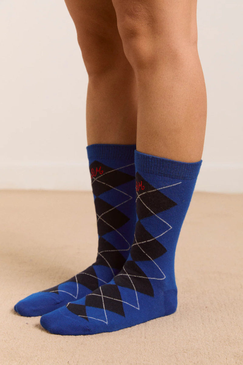 Chaussettes Argyle Damson Madder Bleu et Gris - Ex - voto